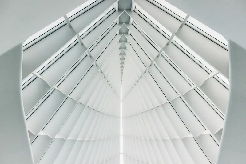A white ribbed ceiling radiating from a central point.
